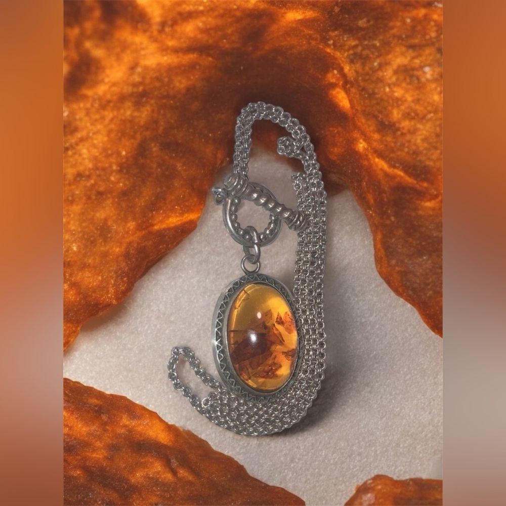 Genuine Baltic Amber & Sterling Silver Toggle Chain Necklace 🦋